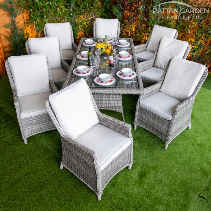 Rattan Champagne Paris Rectangular 8 Seat Dining Set