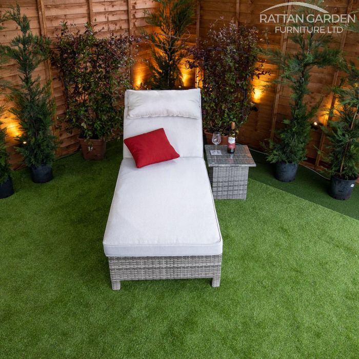 Rattan Champagne Deluxe Extra Wide Wheeled Lounger (Without Side Table)