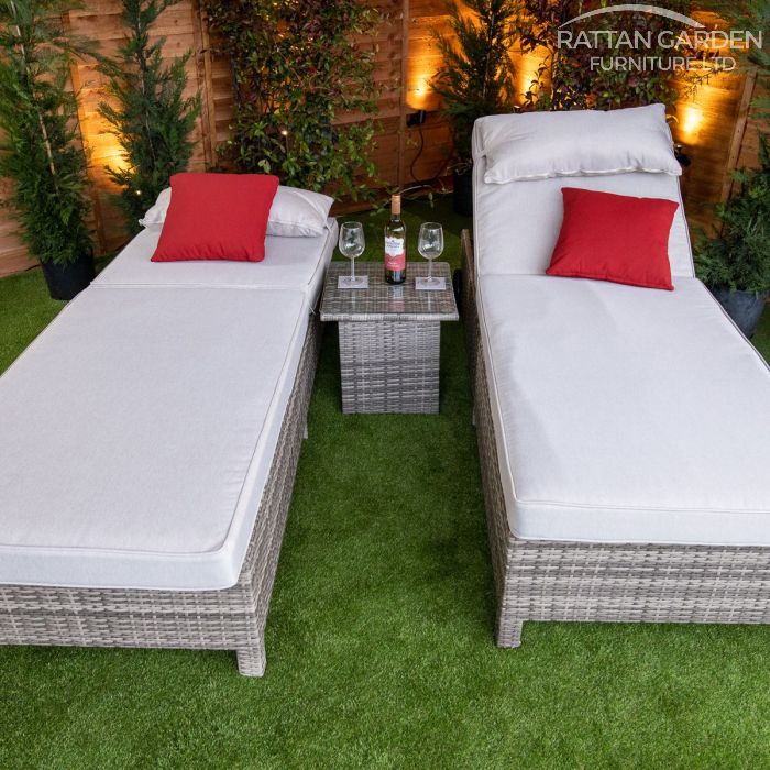 Rattan Champagne Deluxe Extra Wide Wheel Lounger Set of 2 ( Without Side Table )