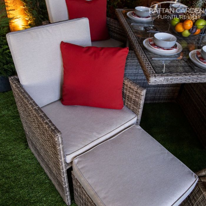 Rattan Champagne 4 seat Cube With 4 Storage Footstools