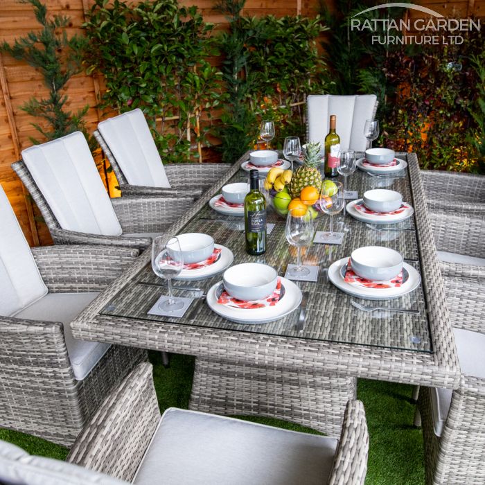 Rattan Champagne Atlanta Rectangular 8 Seat Dining Set