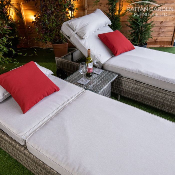 Rattan Champagne Deluxe Extra Wide Wheel Lounger Set of 2 ( Without Side Table )