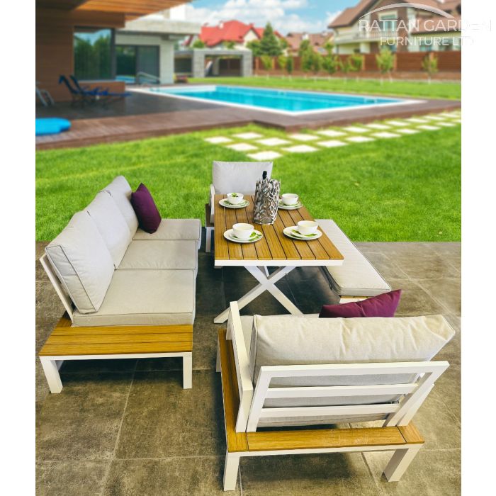 Java Aluminium Bench rattan Dining Set