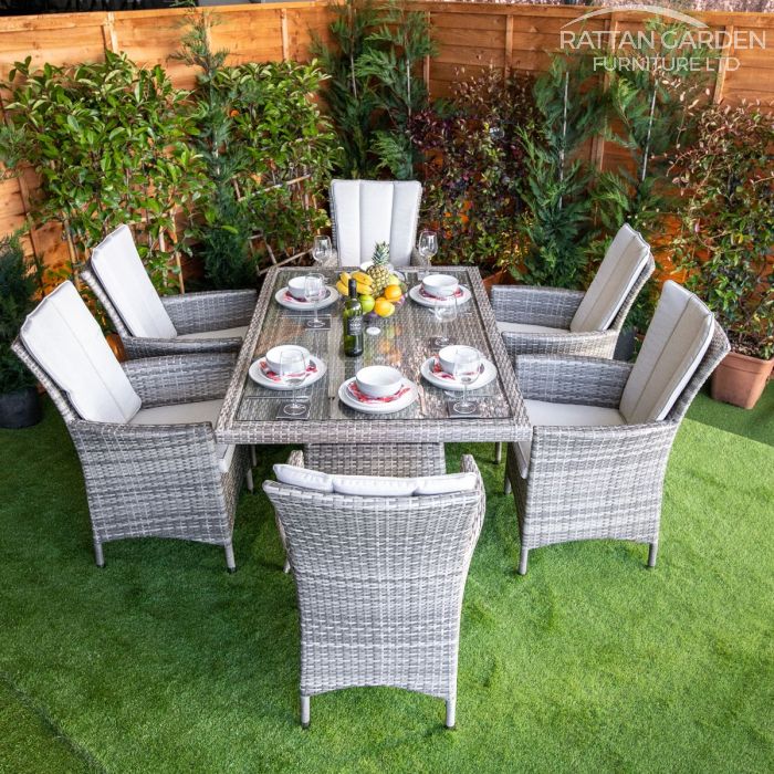 Rattan Champagne Atlanta Rectangular 6 Seat Dining Set