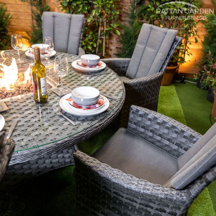 Rattan Serena Atlanta Round 6 Seat Fire Pit Set