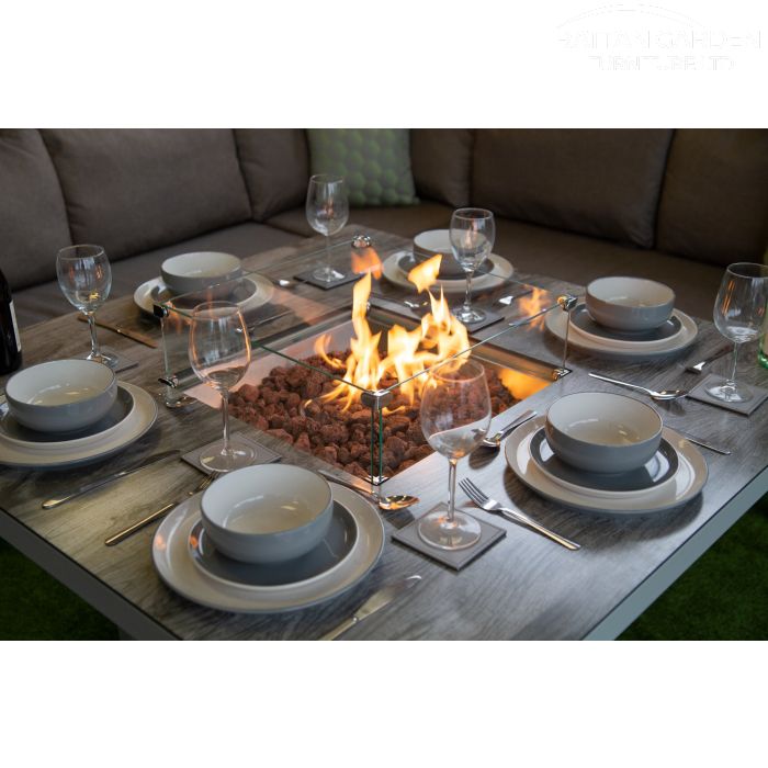 Monroe Aluminium Corner Rattan Dining Set With Fire Pit