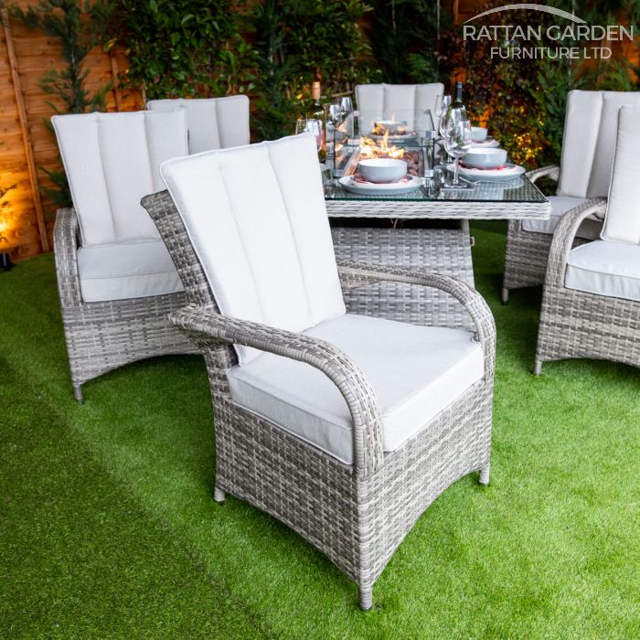 Rattan Champagne Tokyo Rectangular 6 Seat Fire Pit Set