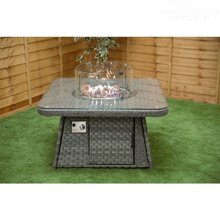 Serena Square Rattan Firepit Coffee Table with Rounded Edges