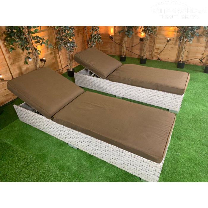 Pair of Rattan Ivory Wide Single Sun Loungers