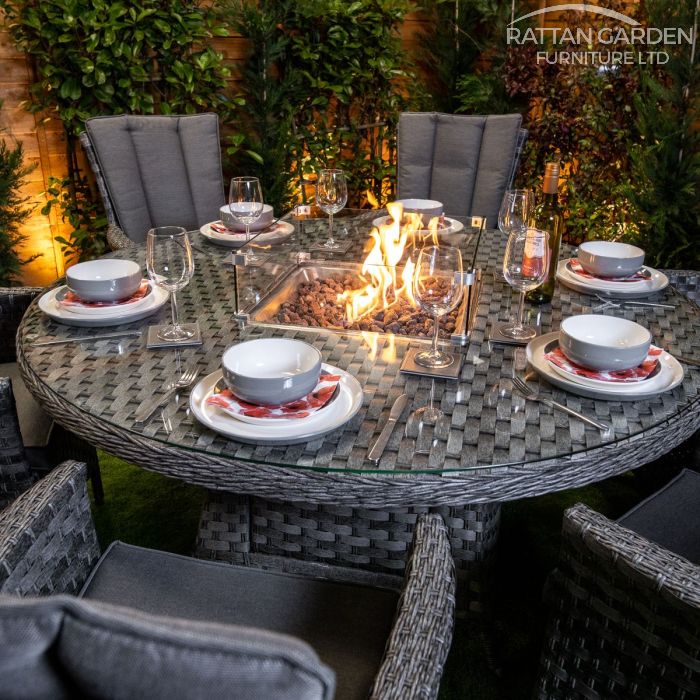 Rattan Serena Atlanta Round 6 Seat Fire Pit Set