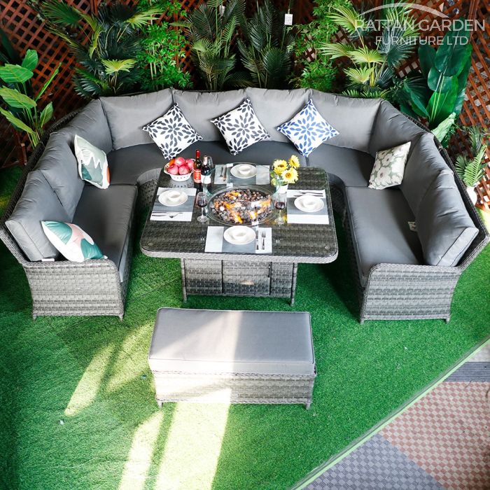 Serena Curved Sofa Set with Fire Pit