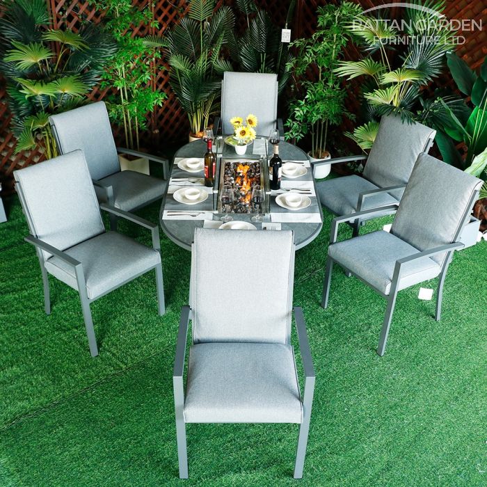 Highbury 6 Seat Aluminium Ceramic Glass Top Oval Table Fire Pit Dining Set
