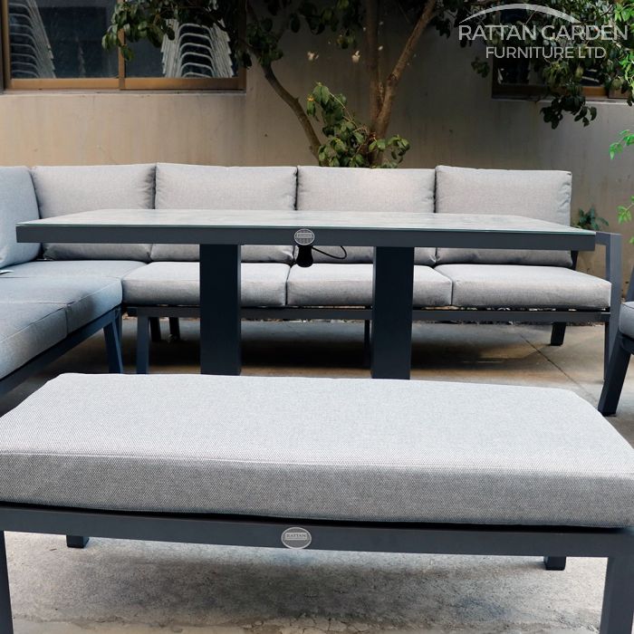 Lexus Corner Sofa with Rising 150cm Table and Double Stool