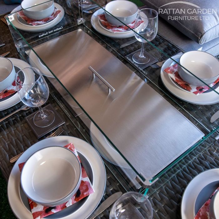 Platinum Madison Rattan Corner Dining Set With Fire Pit