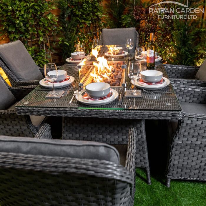 Rattan Serena Paris Rectangular 6 Seat Fire Pit Set
