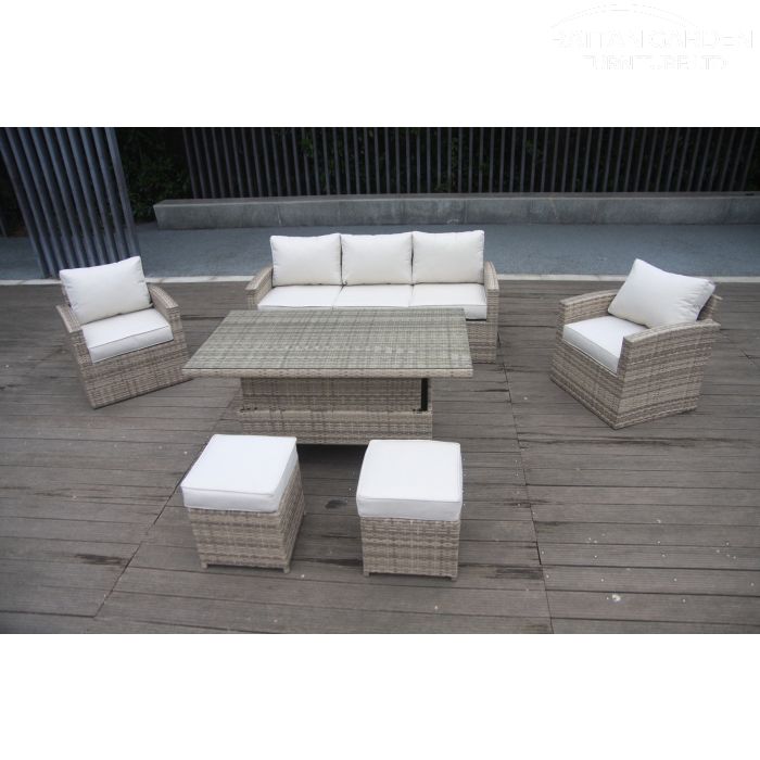 Champagne Chichester 5 Seat 6 Piece Rising Table rattan Sofa Set