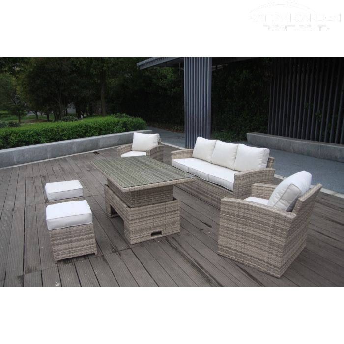 Champagne Chichester 5 Seat 6 Piece Rising Table rattan Sofa Set