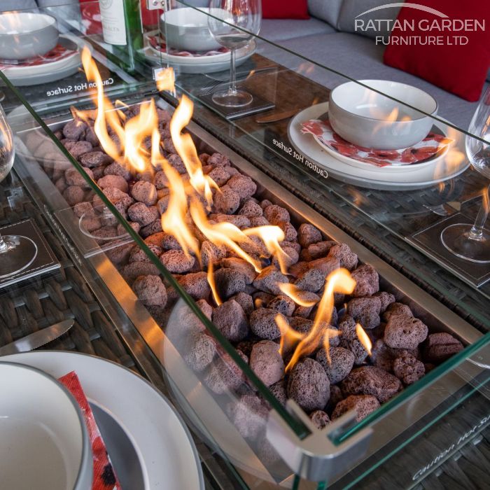 Platinum Hampton Rattan Corner Dining Set With Fire Pit