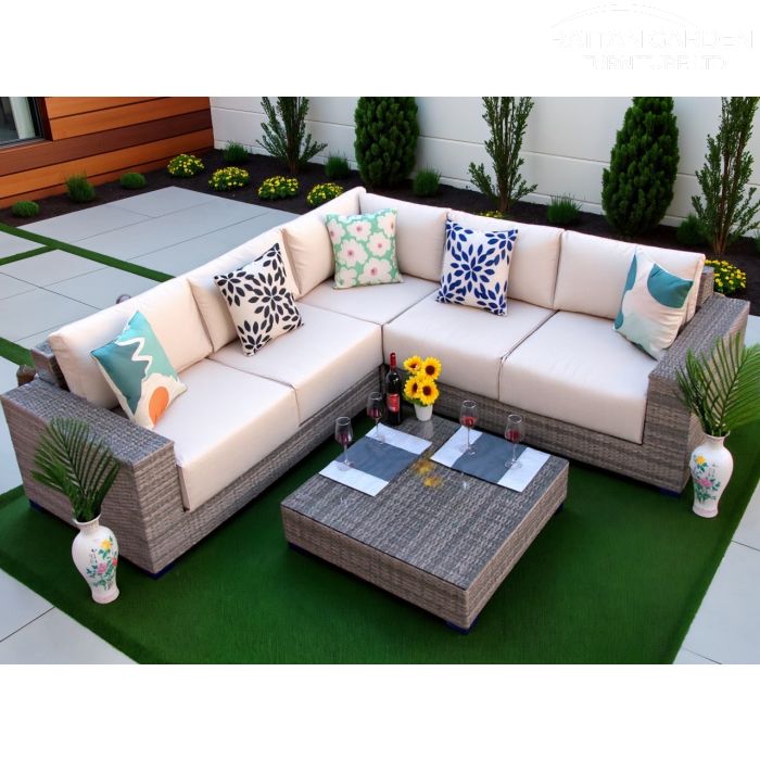 Prague Champagne Rattan Corner Sofa Set