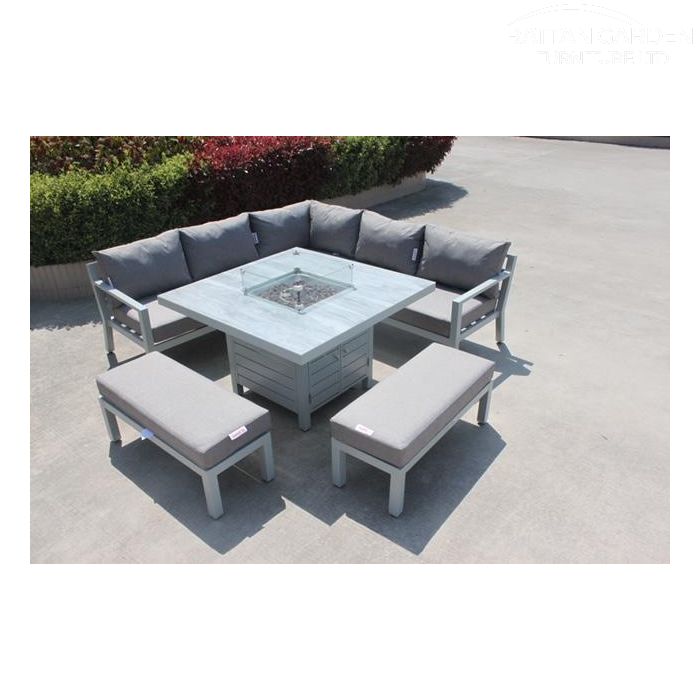Monroe Aluminium Corner Rattan Dining Set With Fire Pit