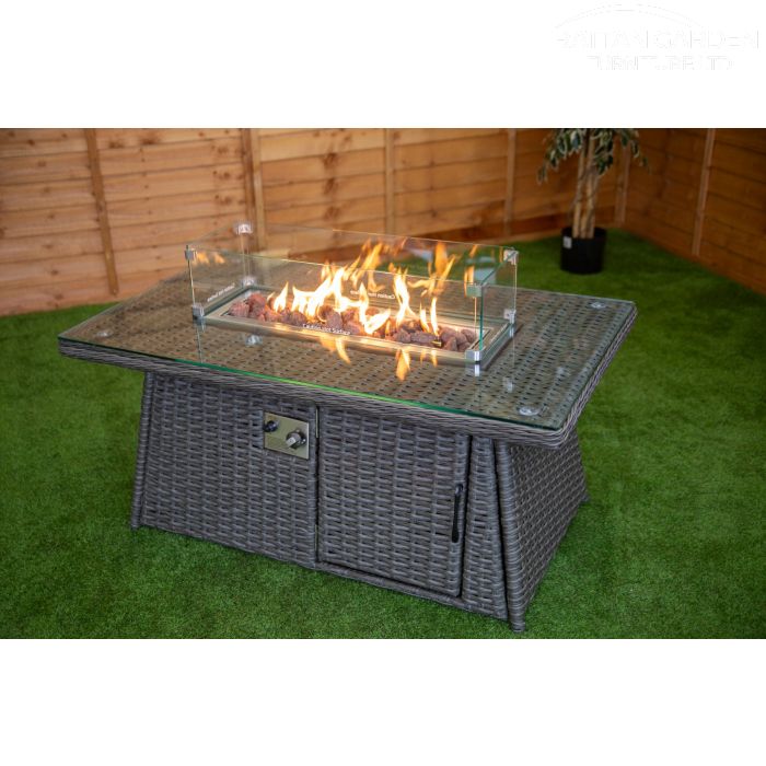 Platinum Rectangular Rattan Firepit Coffee Table