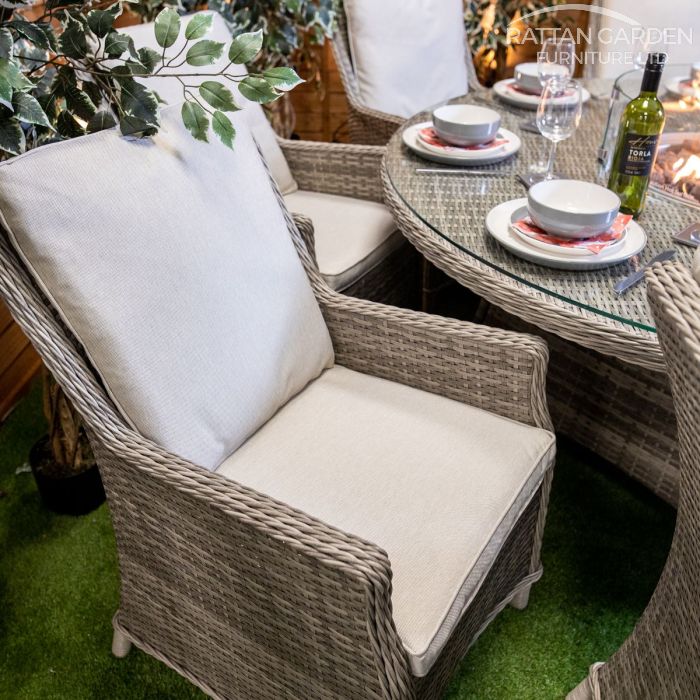 Rattan Champagne Paris 8 Seat Fire Pit With 165cm Round Table