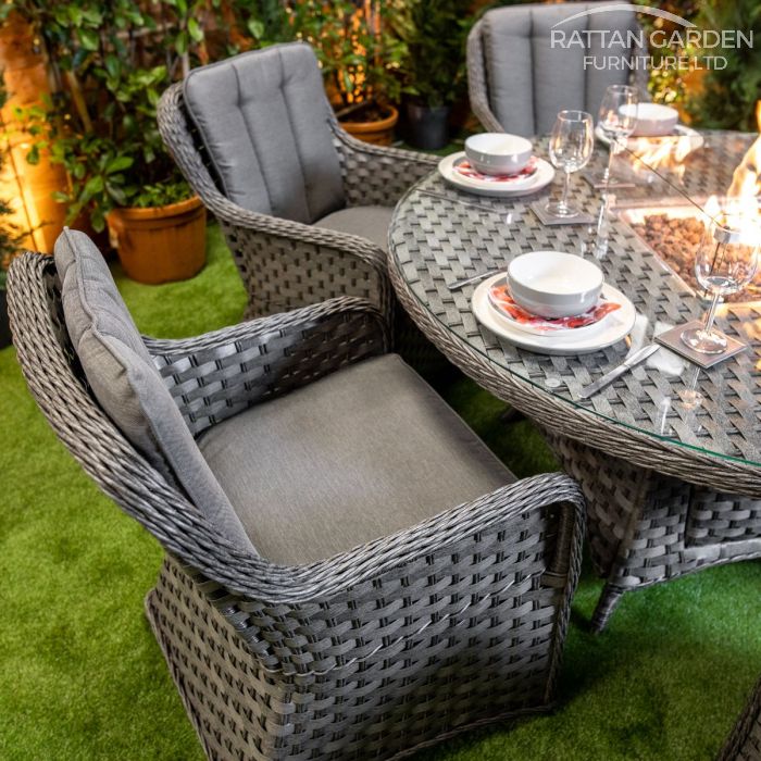 Rattan Serena Vienna Round 6 Seat Fire Pit Set