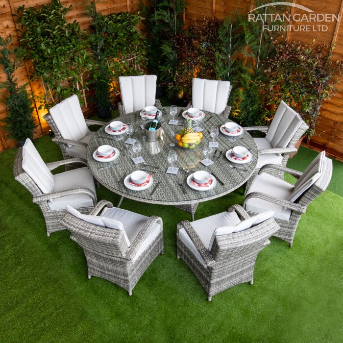 Rattan Champagne Tokyo Round 8 Seat Dining Set