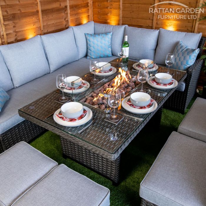 Platinum Madison Rattan Corner Dining Set With Fire Pit