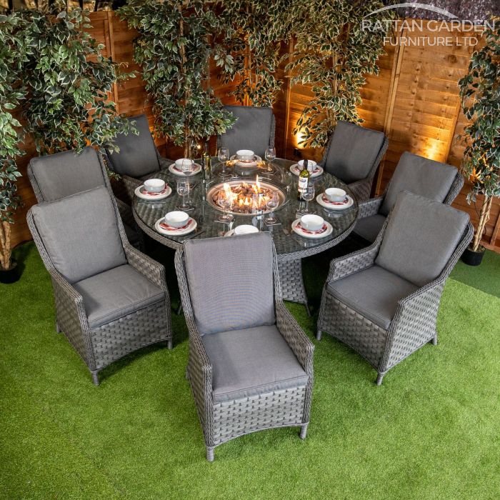 Rattan Serena Paris 8 Seat Fire Pit With 165cm Round Table