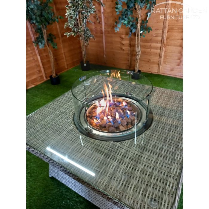 Champagne Square rattan Fire Pit Coffee Table with Rounded Corners