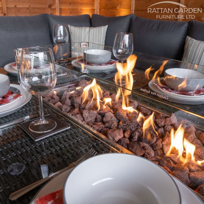 Serena Hampton Corner Rattan Dining Set with Fire Pit