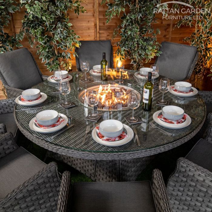 Rattan Serena Paris 8 Seat Fire Pit With 165cm Round Table