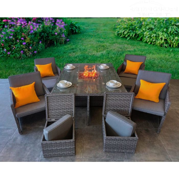 Serena 4 Seat Firepit Cube Set with 4 Footstools