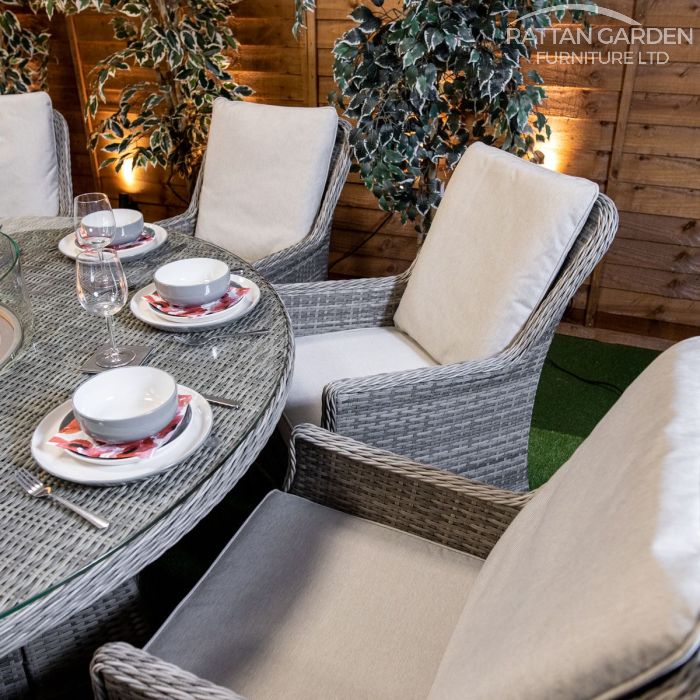 Rattan Champagne Paris 8 Seat Fire Pit With 165cm Round Table