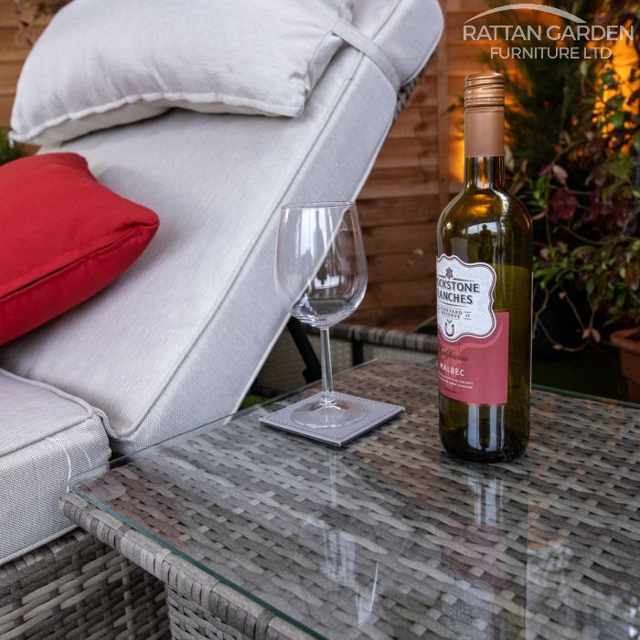 Rattan Champagne Deluxe Extra Wide Wheeled Lounger (Without Side Table)