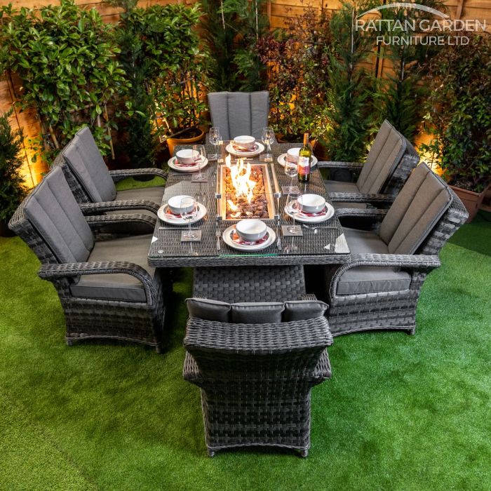Rattan Serena Tokyo Rectangular 6 Seat Fire Pit Set
