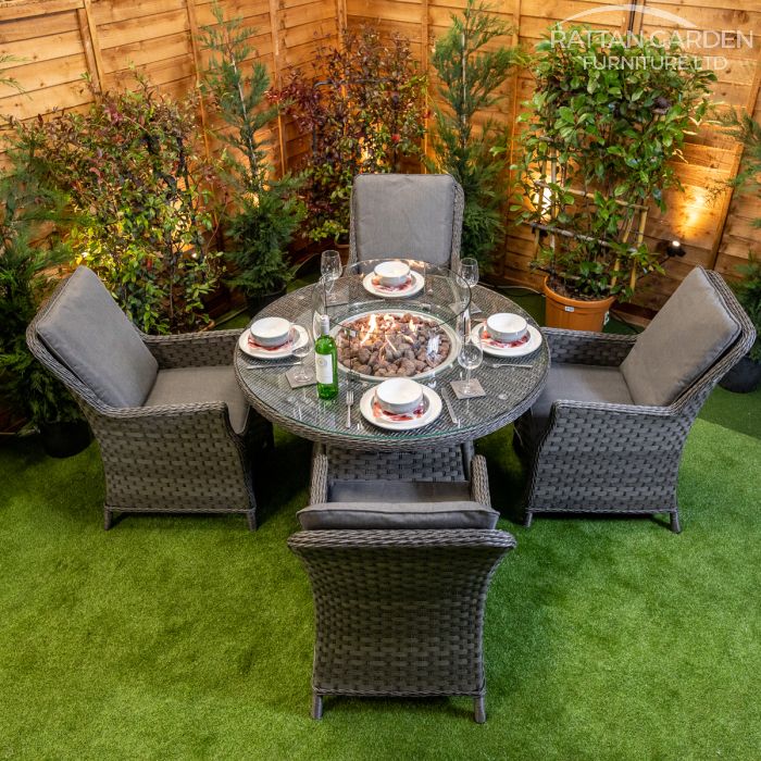 Rattan Serena Paris Round 4 Seat Fire Pit Set