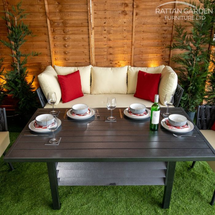 Monaco Dark Grey 4 Seat 4 Piece rattan Dining Sofa Set - Cream Cushions