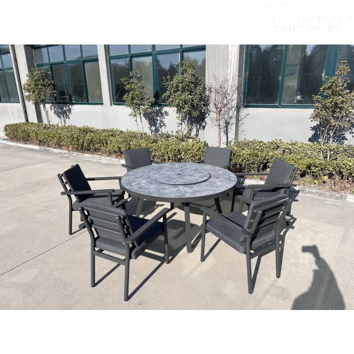 Brabazon Deluxe 6 Seat Pattern Ceramic Glass Top Aluminium Dining Set