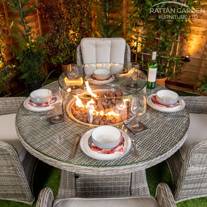 Rattan Champagne Vienna Round 4 Seat Fire Pit Set