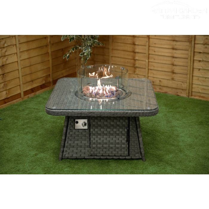 Serena Square Rattan Firepit Coffee Table with Rounded Edges