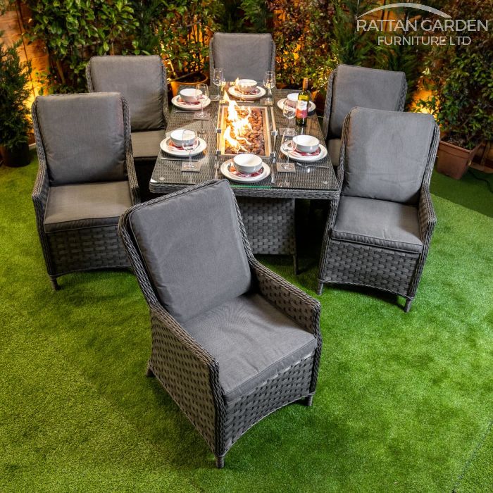 Rattan Serena Paris Rectangular 6 Seat Fire Pit Set
