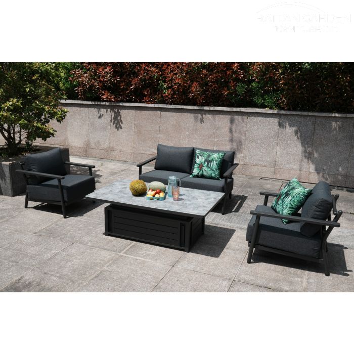 Brabazon Aluminium 4 Seat 4 Piece Sofa Set with Patterned Rising Table
