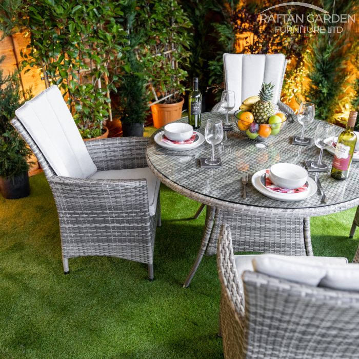 Rattan Champagne Atlanta Round 4 Seat Dining Set