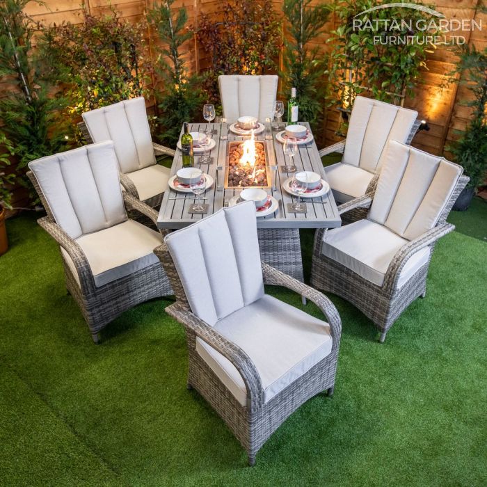 Champagne Tokyo Rectangular 6 Seat rattan Aluminium Fire Pit Set