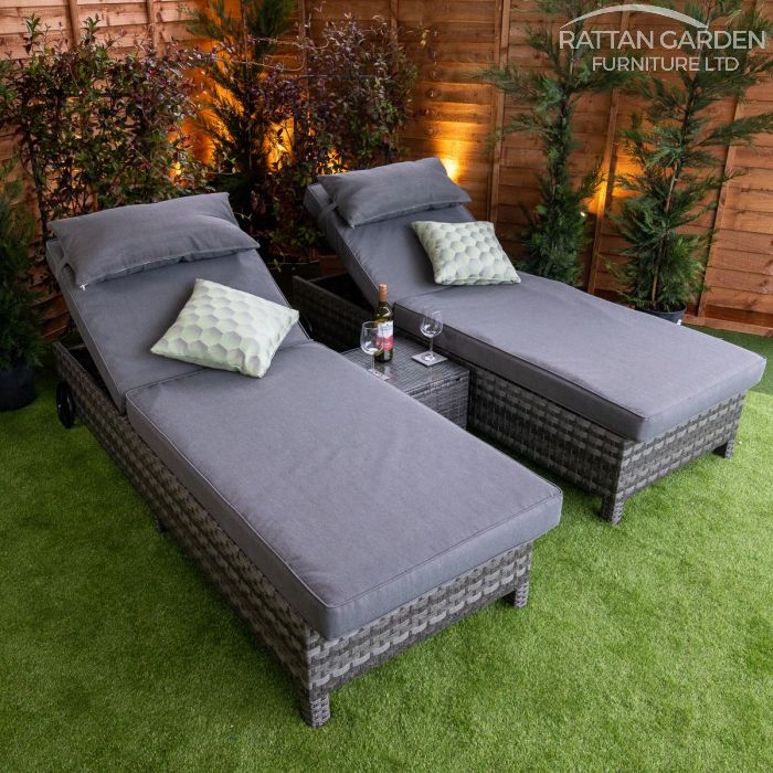 Rattan Serena Deluxe Extra Wide Wheel Lounger Set of 2 