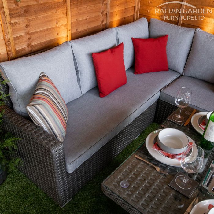 Platinum Hampton Rattan Corner Dining Set With Fire Pit
