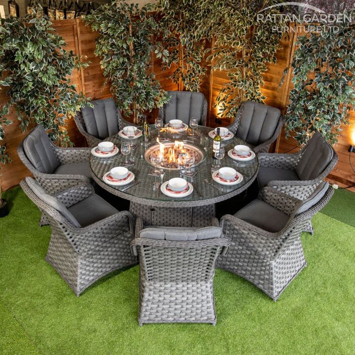 Rattan Serena Vienna 8 Seat Fire Pit With 165cm Round Table
