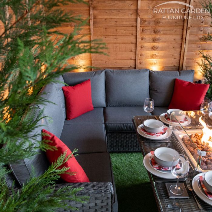 Serena Boston Corner Rattan Dining Set with Fire Pit